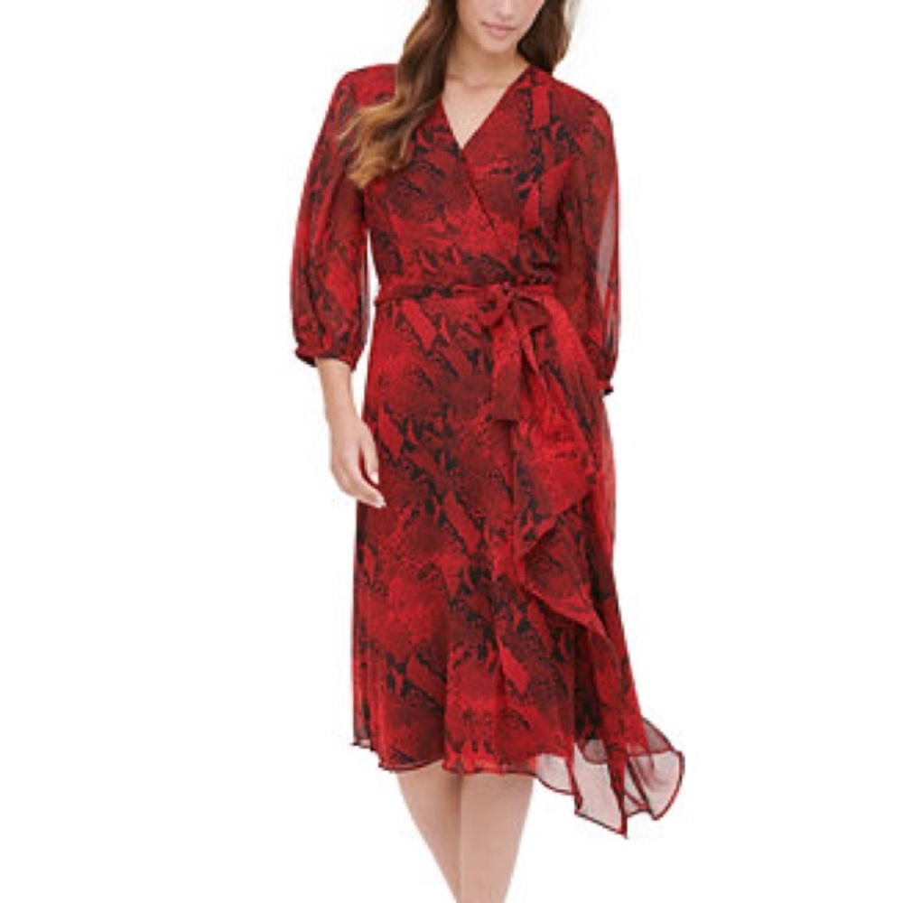 Calvin Klein Red Snake Print Wrap Dress 16W